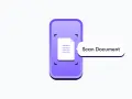 Icona stilizzata di uno smartphone viola con un documento e la scritta "Scan Document". Utile per la scansione documenti iPhone.
