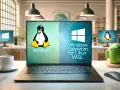 Laptop con Tux (Linux) e logo Windows, che mostra il sottosistema Windows per Linux (WSL). Un'area di lavoro che gestisce il file di paging.