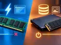 Un modulo di ram memoria volatile, veloce ma effimera, contrapposto a un SSD, più lento ma permanente.