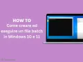 Guida per creare file batch in Windows 10/11. Mostra un laptop con prompt dei comandi e un editor di testo aperto.