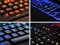 Tastiere illuminate con colori vivaci: rosso, blu e giallo. Le stellette sulle tastiere brillano, creando un'atmosfera futuristica.