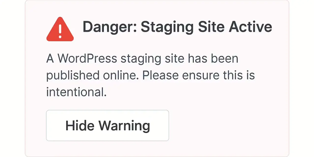 Avviso: sito di staging attivo. Attenzione, un ambiente di staging WordPress è online.