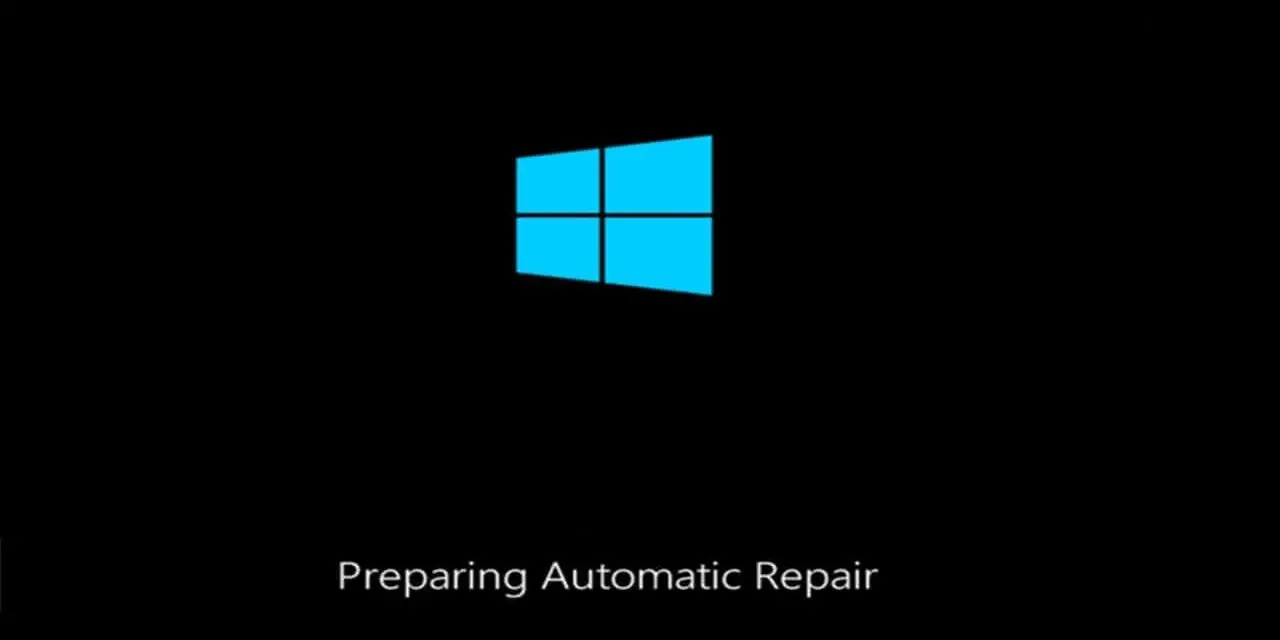 Schermata di ripristino Windows 10 con logo blu e testo "Preparing Automatic Repair".
