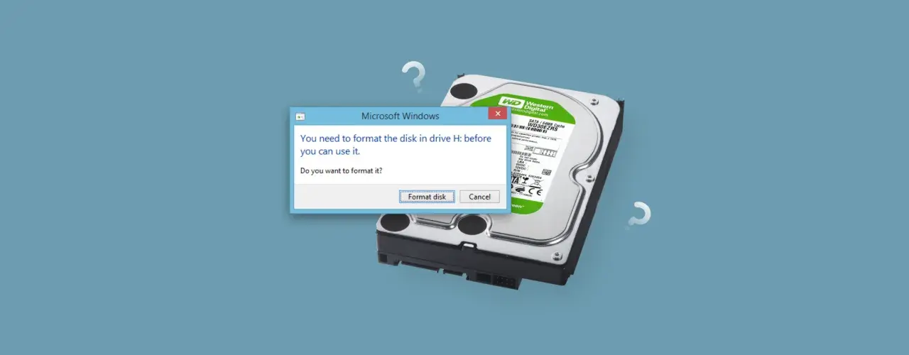 Un disco rigido Western Digital richiede la formattazione per essere utilizzabile. La finestra di dialogo di Windows chiede: "è necessario formattare il disco per poterlo utilizzare".