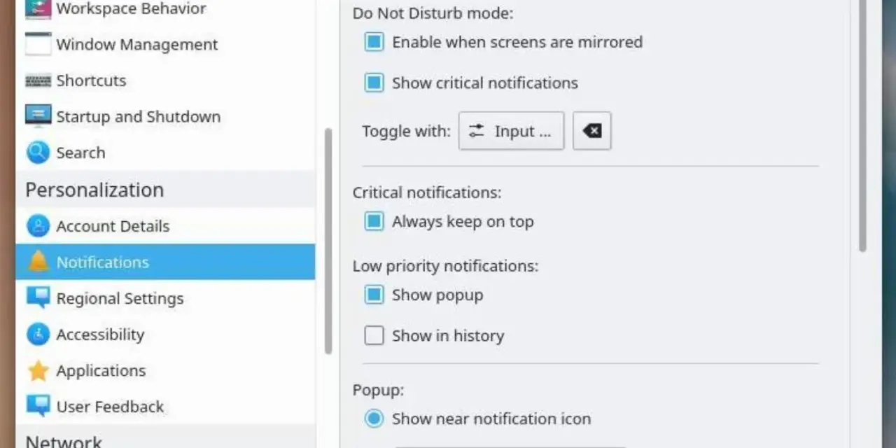 Impostazioni di sistema: qual è la barra delle notifiche. Configura le notifiche, la modalità Non disturbare e le preferenze di popup.