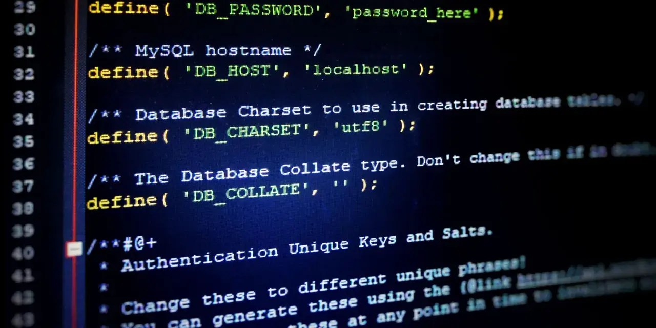 Codice PHP che definisce le impostazioni del database, inclusa la configurazione del sql collate.
