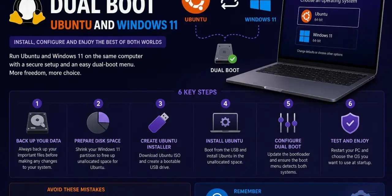 Guida al dual boot di Linux Ubuntu e Windows 11. Sei passi per installare e configurare entrambi i sistemi operativi sul tuo PC.