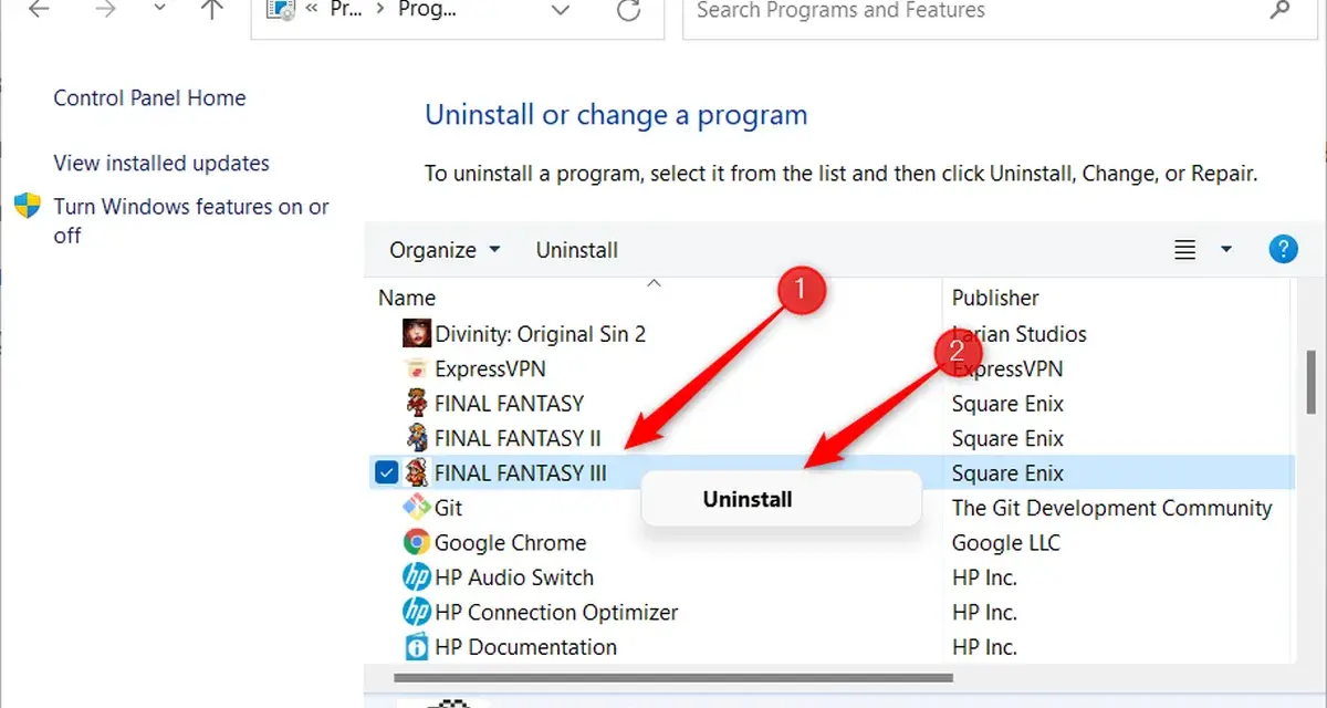 Guida per imparare come disinstallare app su pc. Seleziona l'app e clicca su "Disinstalla".