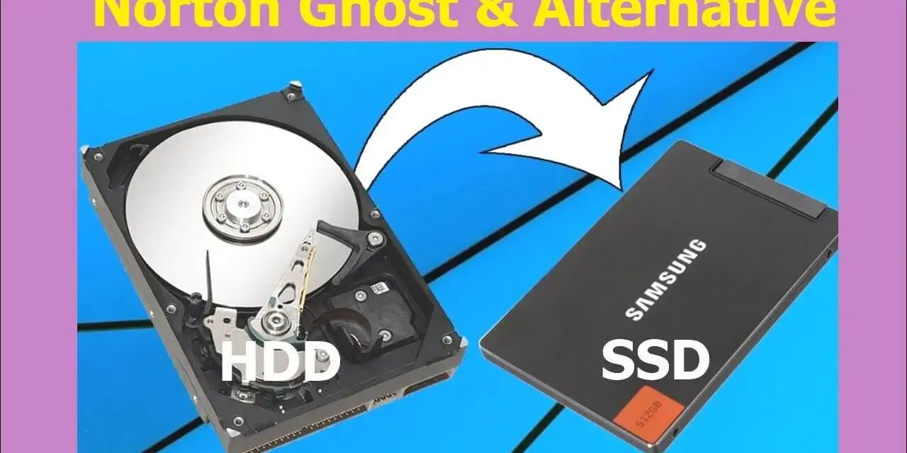 Clonare hard disk: un HDD e un SSD Samsung affiancati, con una freccia bianca che indica il passaggio da uno all'altro.