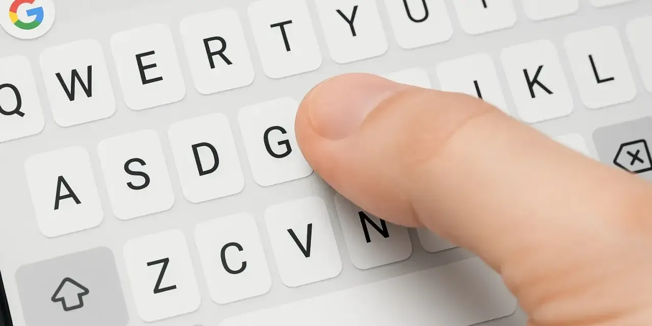 Dito come ingrandire la tastiera del cellulare: un dito preme il tasto "G" su una tastiera virtuale.