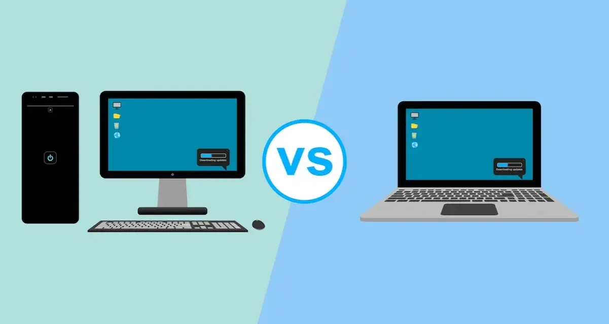 Confronto tra un PC fisso e un notebook, evidenziando la differenza tra notebook e pc portatile.