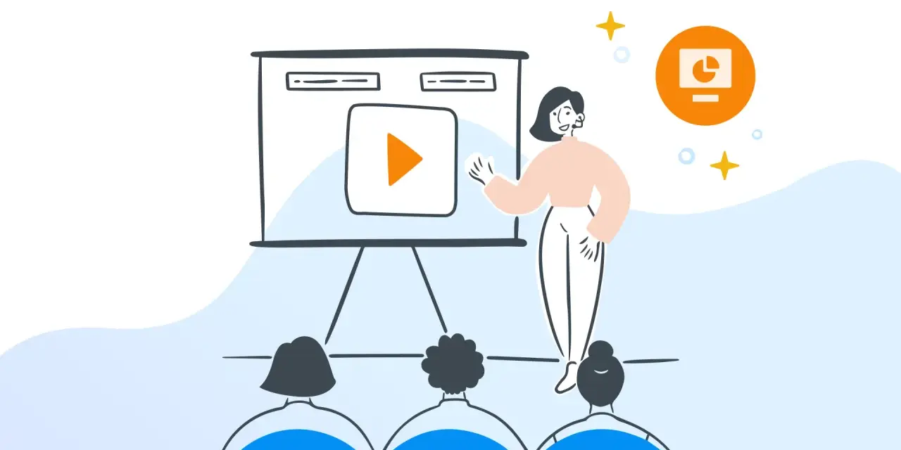 Presentazione con un video e un'icona di grafici. Ideale per chi cerca un power point gratis per le proprie idee.