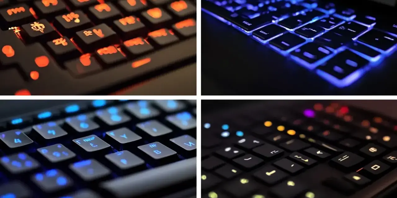 Tastiere illuminate con colori vivaci: rosso, blu e giallo. Le stellette sulle tastiere brillano, creando un'atmosfera futuristica.