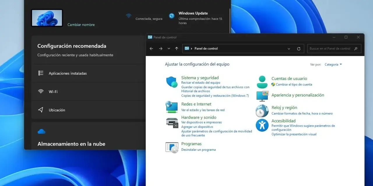 Schermata di Windows 11 che mostra come aprire il pannello di controllo, con le opzioni di configurazione del PC visibili.