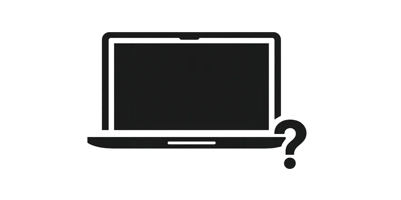 Laptop con display cristalli liquidi non si vede, accompagnato da un punto interrogativo.