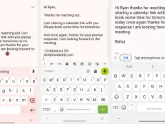 Schermate di un telefono che mostrano le impostazioni tastiera telefono e un'email.