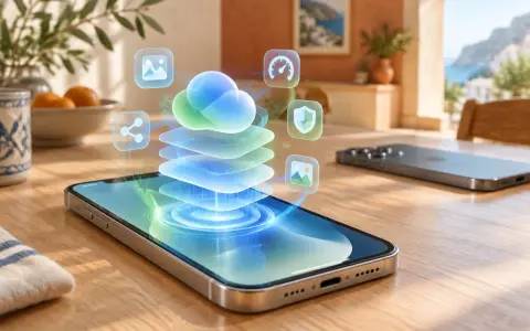 Un iPhone mostra un'interfaccia con icone di app e una nuvola digitale, simboleggiando la connettività e le funzionalità di iOS 27.