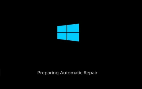 Schermata di ripristino Windows 10 con logo blu e testo "Preparing Automatic Repair".
