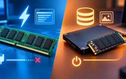 Un modulo di ram memoria volatile, veloce ma effimera, contrapposto a un SSD, più lento ma permanente.