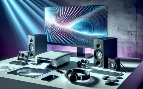 Scrivania con monitor, stampante, altoparlanti e cuffie. Ogni periferica di output contribuisce a creare un'esperienza multimediale completa.