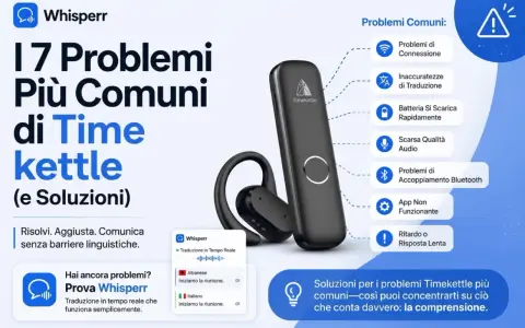 Guida ai 7 problemi comuni di Timekettle, inclusi i motivi per cui le cuffie Bluetooth non si collegano e come risolverli.