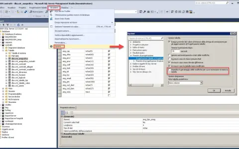 Opzioni per impedire il salvataggio delle modifiche che richiedono di eliminare tabella SQL.