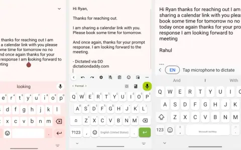 Schermate di un telefono che mostrano le impostazioni tastiera telefono e un'email.