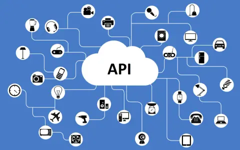 Schema di connessione tra un cloud con la scritta "API" e vari dispositivi smart: elettrodomestici, auto, computer, ecc.