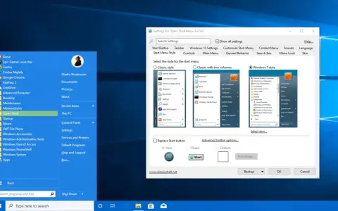 Impostazioni di Open-Shell per personalizzare il tasto Start Windows 10.