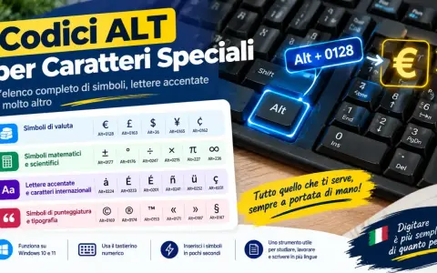 Mappa caratteri speciali: scopri come inserire simboli, valute (€) e lettere accentate con i codici ALT.
