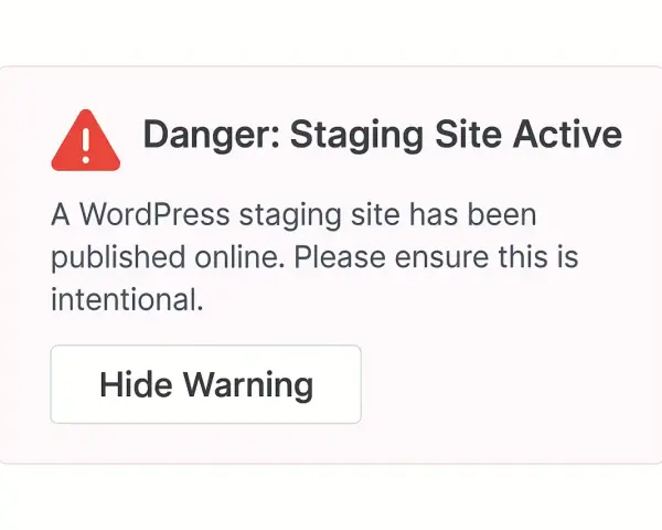 Avviso: sito di staging attivo. Attenzione, un ambiente di staging WordPress è online.