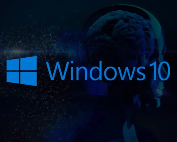 Logo Windows 10 su sfondo scuro con un cervello stilizzato, per la verifica attivazione Windows 10.
