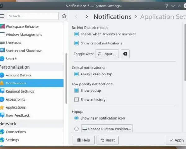 Impostazioni di sistema: qual è la barra delle notifiche. Configura le notifiche, la modalità Non disturbare e le preferenze di popup.