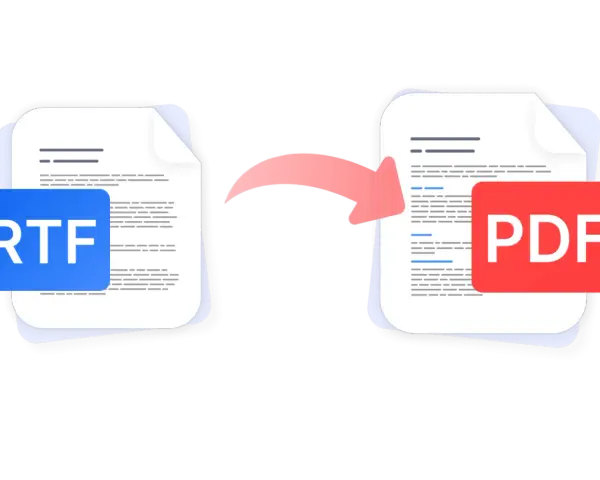 Conversione da RTF a PDF: un documento RTF si trasforma in PDF, pronto per essere condiviso.