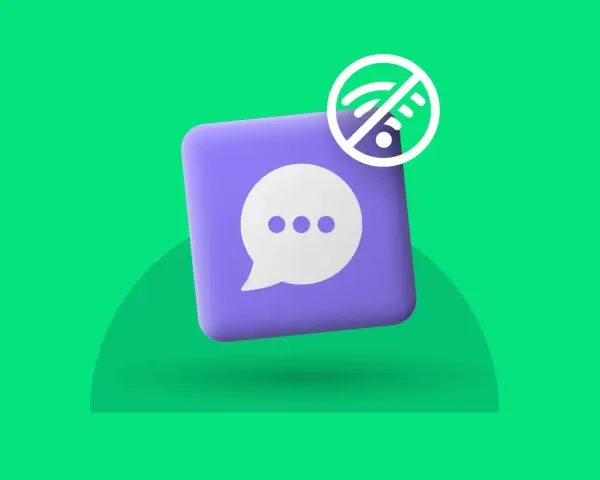 Icona di una bolla di dialogo con tre puntini e un simbolo di Wi-Fi barrato, che indica la modalità offline.