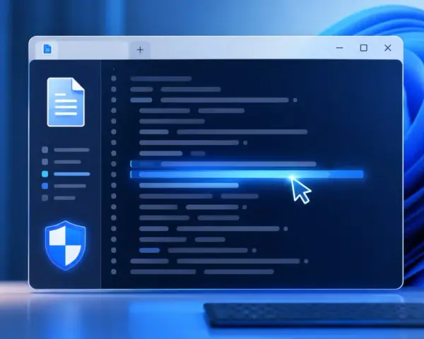 Schermata di Windows 11 con codice e icona di sicurezza. Il cursore del mouse evidenzia una riga di codice.