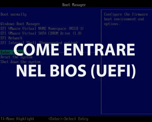 Schermata Boot Manager: scopri come accedere al BIOS (UEFI) per configurare l'ambiente di avvio e le opzioni.