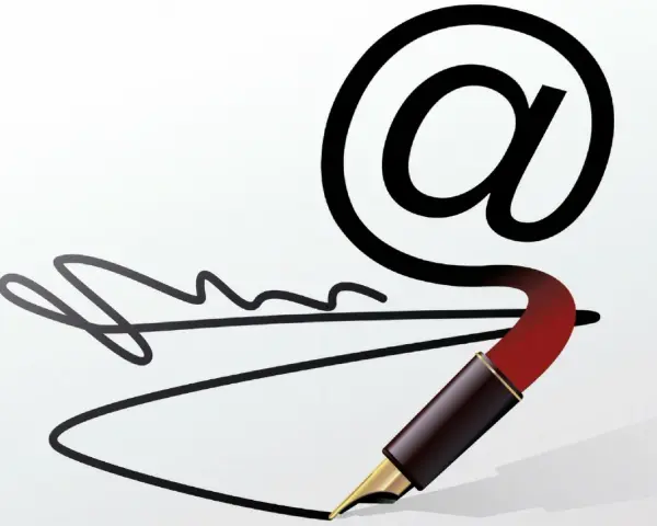 Penna stilografica disegna la chiocciola, simbolo di email. Scopri come aprire file p7m.