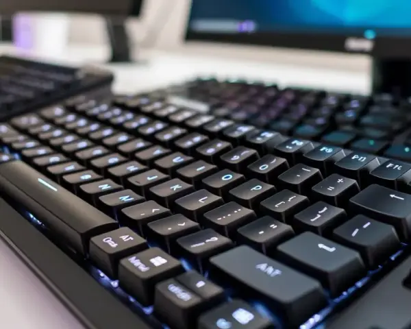 Tastiera nera retroilluminata, perfetta per imparare come fare il trattino basso sul computer.