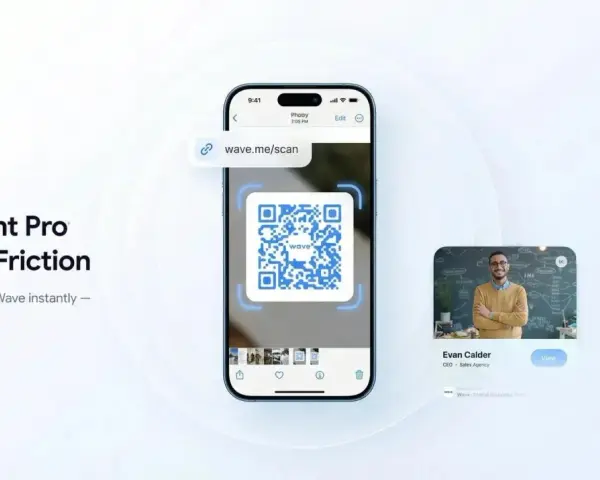 Come leggere QR code: un telefono inquadra un QR code Wave per condividere istantaneamente un contatto.