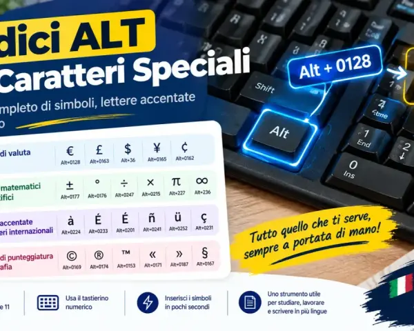 Mappa caratteri speciali: scopri come inserire simboli, valute (€) e lettere accentate con i codici ALT.