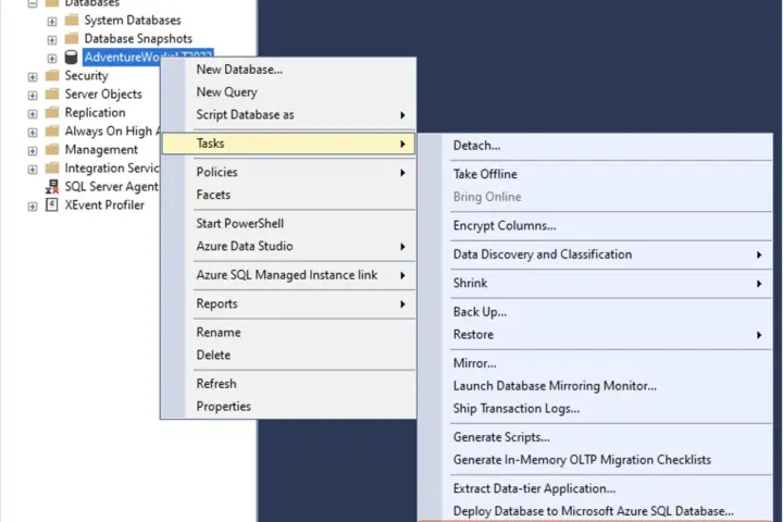 Esportazione di un'applicazione data-tier da un linked server SQL Server.