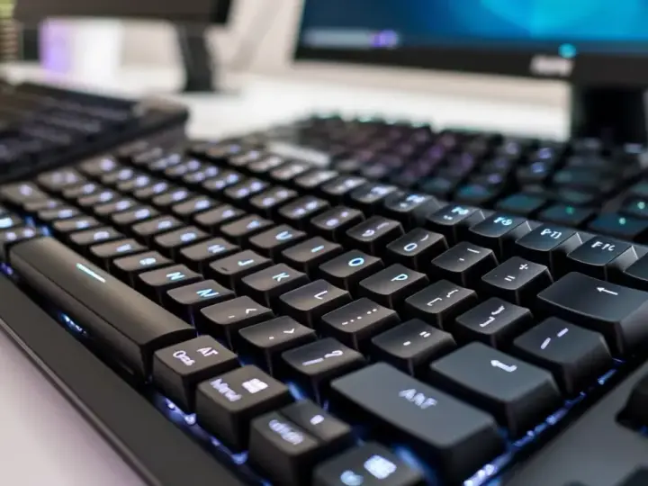Tastiera nera retroilluminata, perfetta per imparare come fare il trattino basso sul computer.
