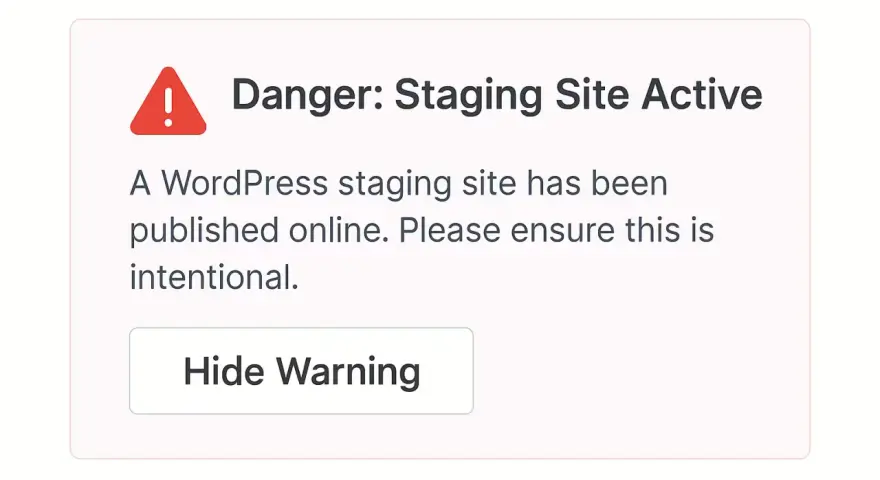 Avviso: sito di staging attivo. Attenzione, un ambiente di staging WordPress è online.