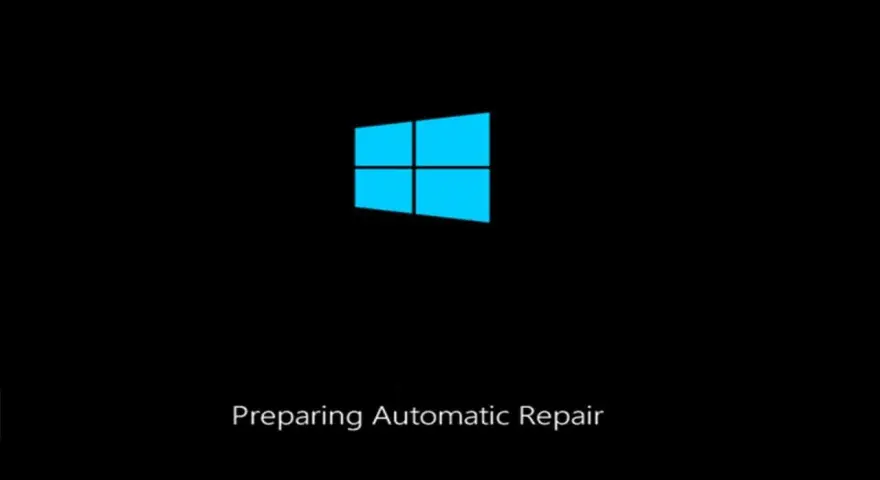 Schermata di ripristino Windows 10 con logo blu e testo "Preparing Automatic Repair".