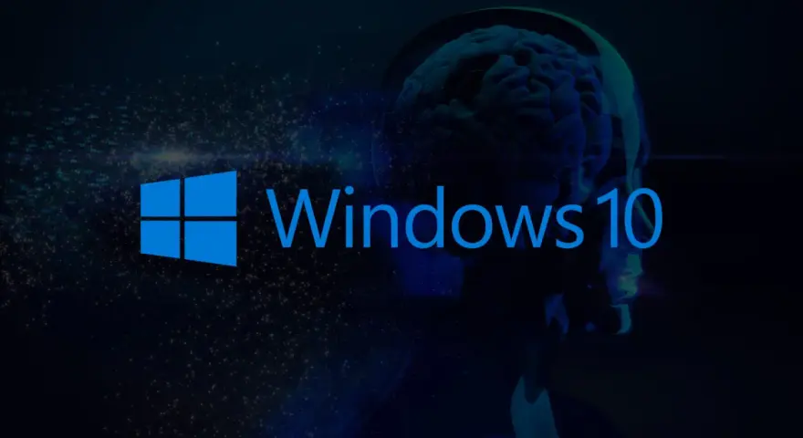 Logo Windows 10 su sfondo scuro con un cervello stilizzato, per la verifica attivazione Windows 10.