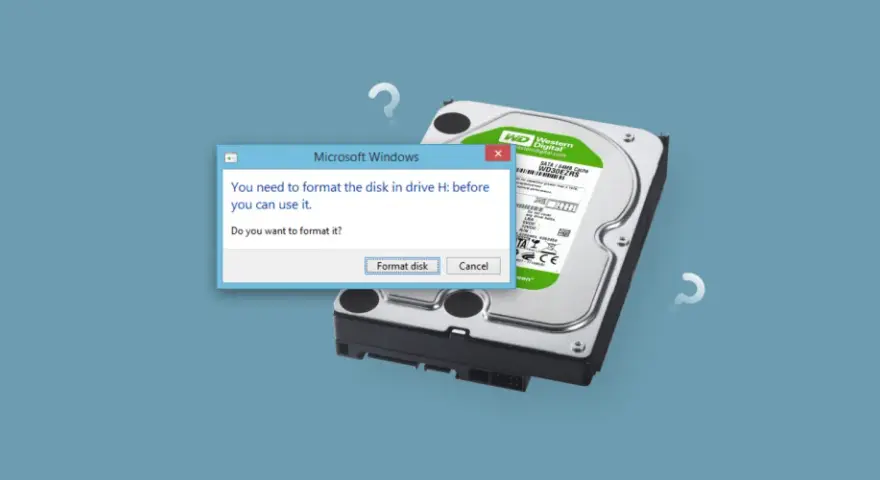Un disco rigido Western Digital richiede la formattazione per essere utilizzabile. La finestra di dialogo di Windows chiede: "è necessario formattare il disco per poterlo utilizzare".