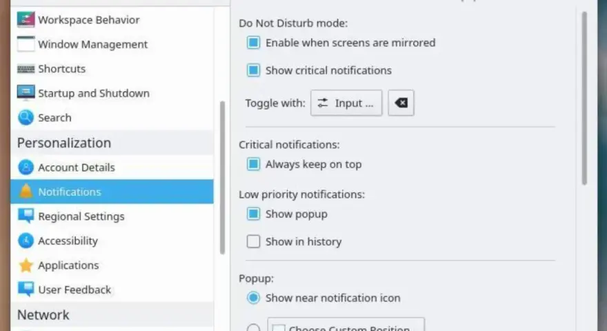 Impostazioni di sistema: qual è la barra delle notifiche. Configura le notifiche, la modalità Non disturbare e le preferenze di popup.
