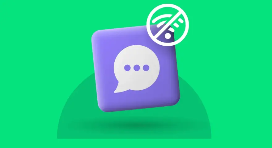 Icona di una bolla di dialogo con tre puntini e un simbolo di Wi-Fi barrato, che indica la modalità offline.