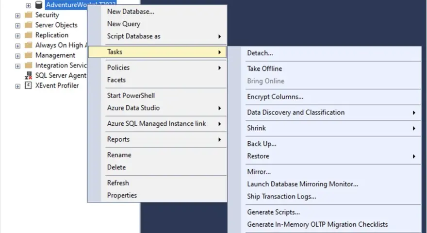 Esportazione di un'applicazione data-tier da un linked server SQL Server.